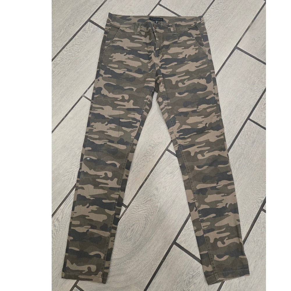Sanctuary Camo Print Slim Fit Pants Green Brown Camouflage Trousers Size 28